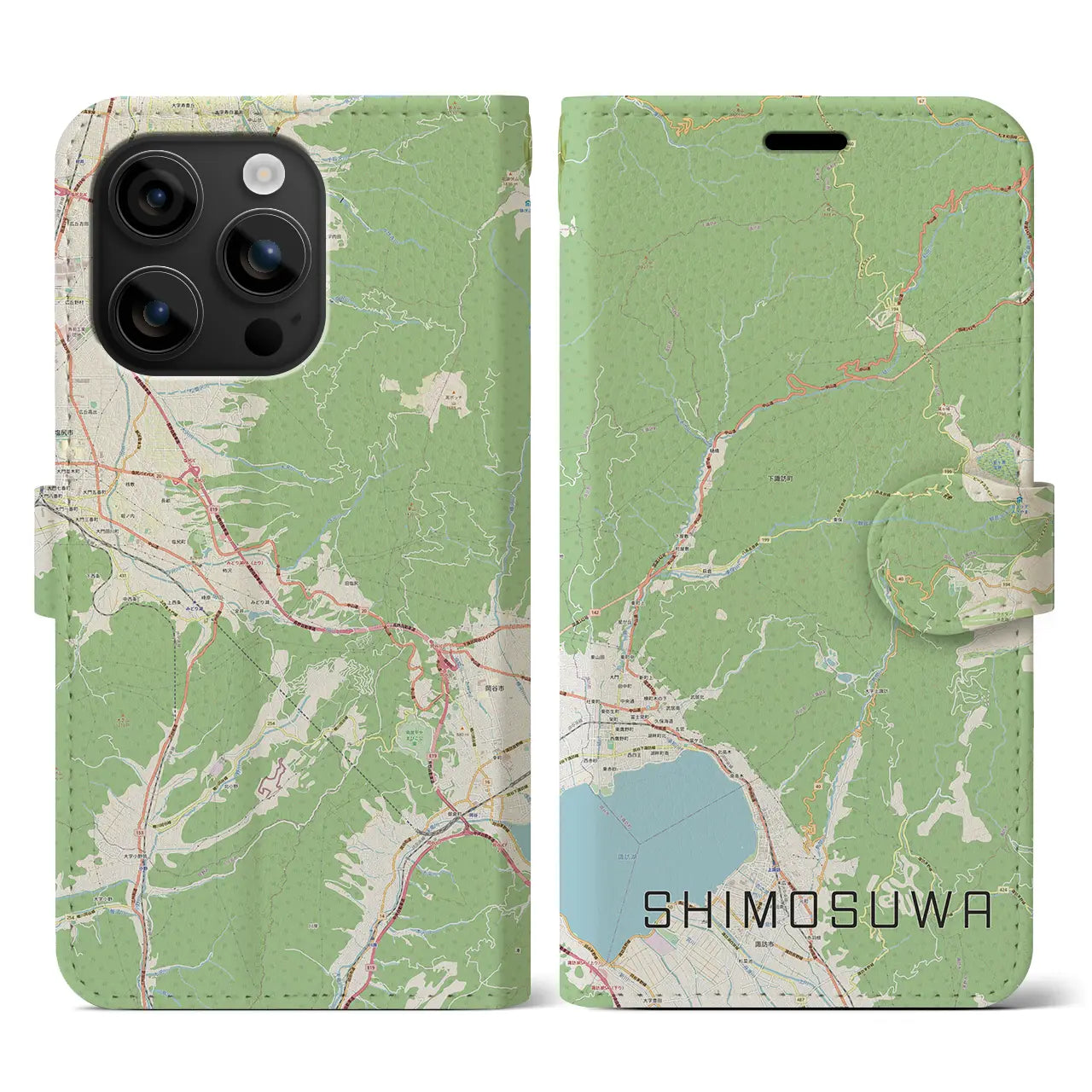 【下諏訪(長野県)】地図柄iPhoneケース(手帳タイプ)ナチュラル・iPhone 16 用