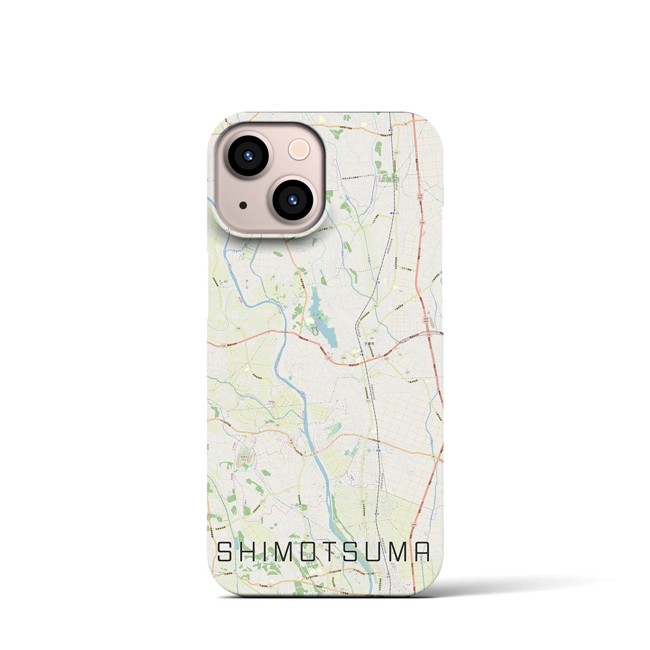 【下妻(茨城県)】地図柄iPhoneケース(バックカバータイプ)ナチュラル・iPhone 13 mini 用