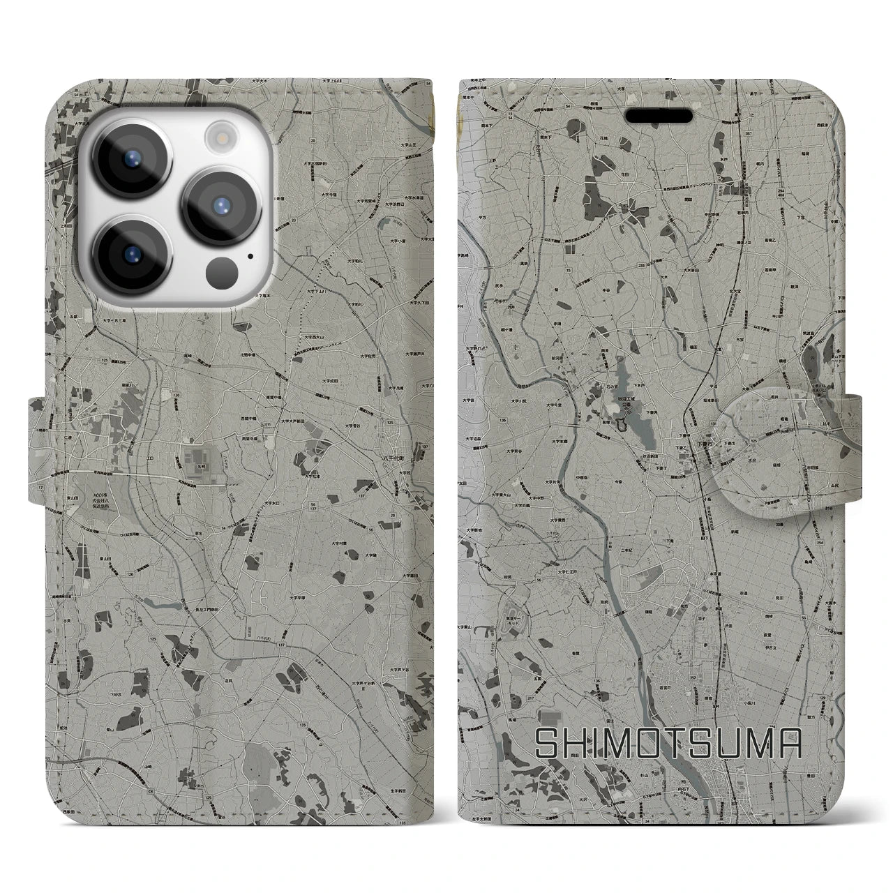 【下妻(茨城県)】地図柄iPhoneケース(手帳タイプ)