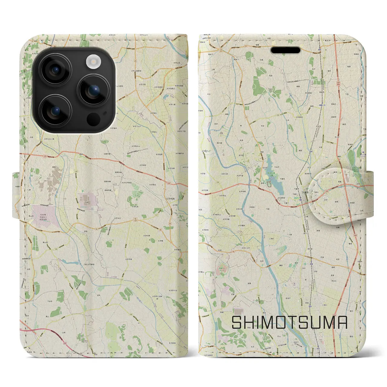 【下妻(茨城県)】地図柄iPhoneケース(手帳タイプ)ナチュラル・iPhone 16 用