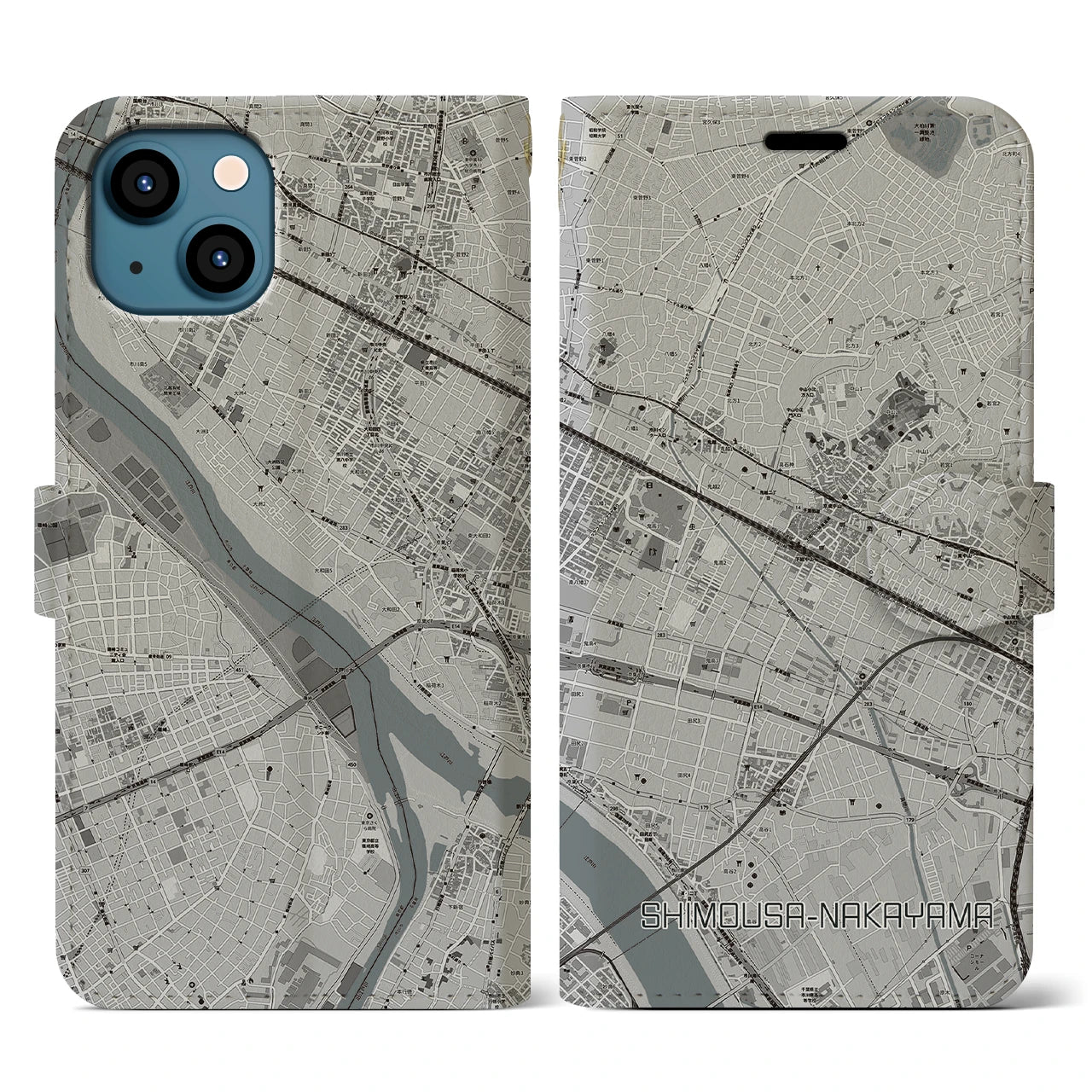 【下総中山(千葉県)】地図柄iPhoneケース(手帳タイプ)