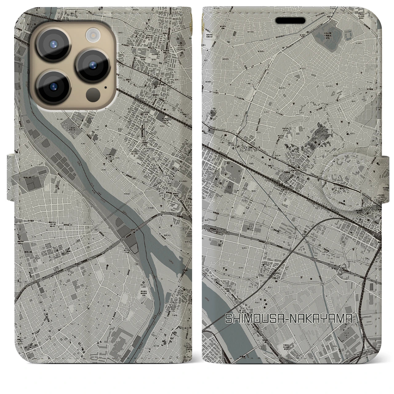 【下総中山(千葉県)】地図柄iPhoneケース(手帳タイプ)