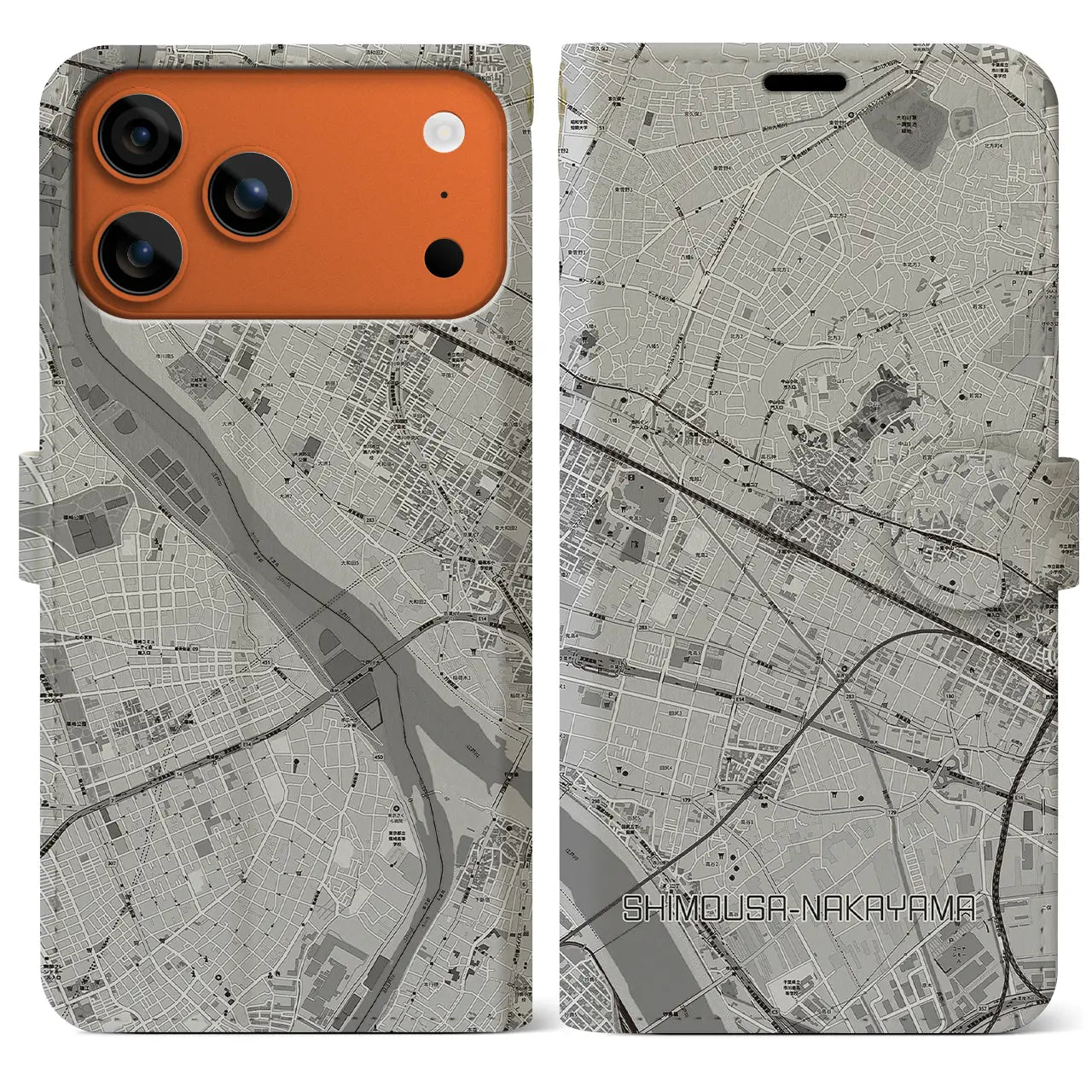 【下総中山(千葉県)】地図柄iPhoneケース(手帳タイプ)