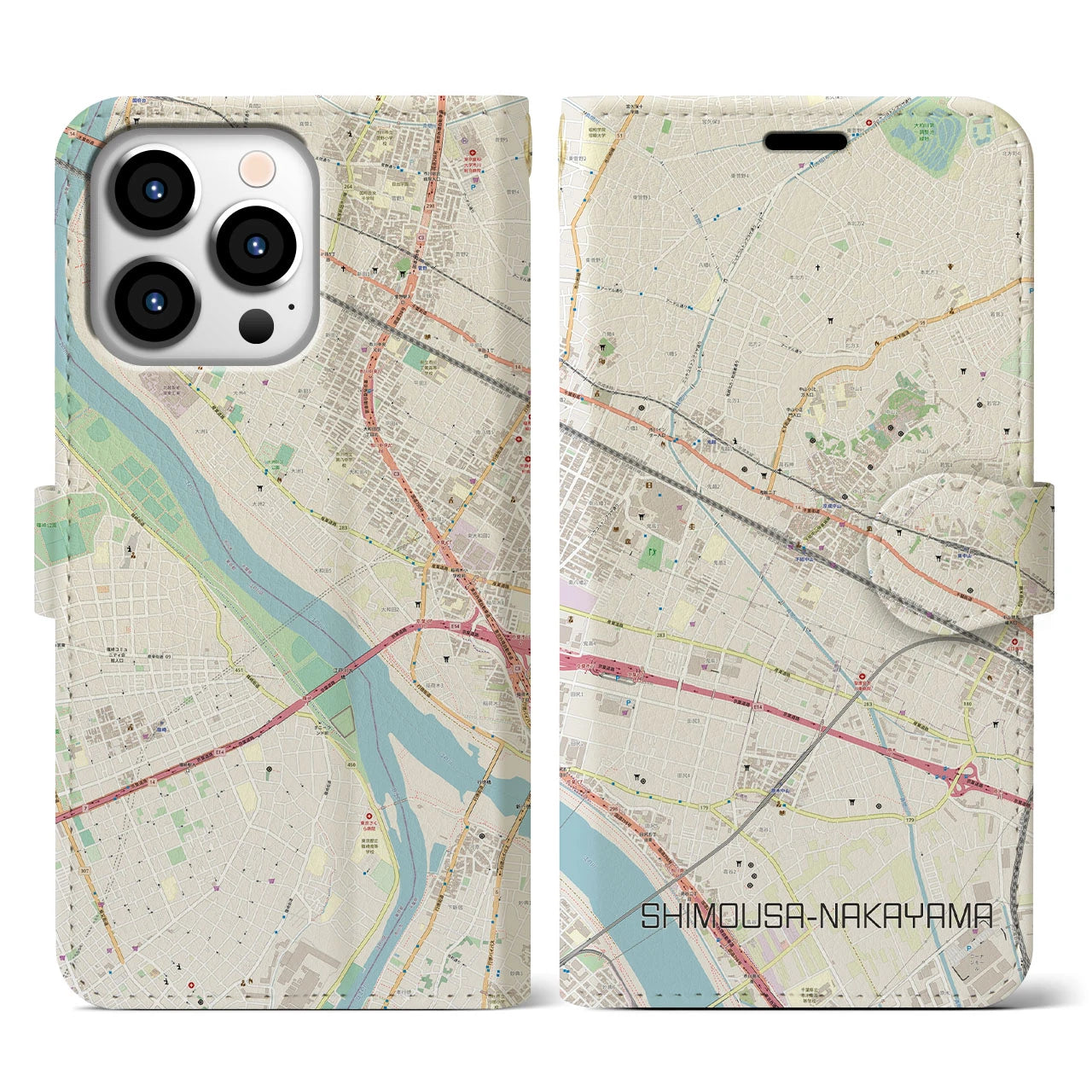 【下総中山(千葉県)】地図柄iPhoneケース(手帳タイプ)