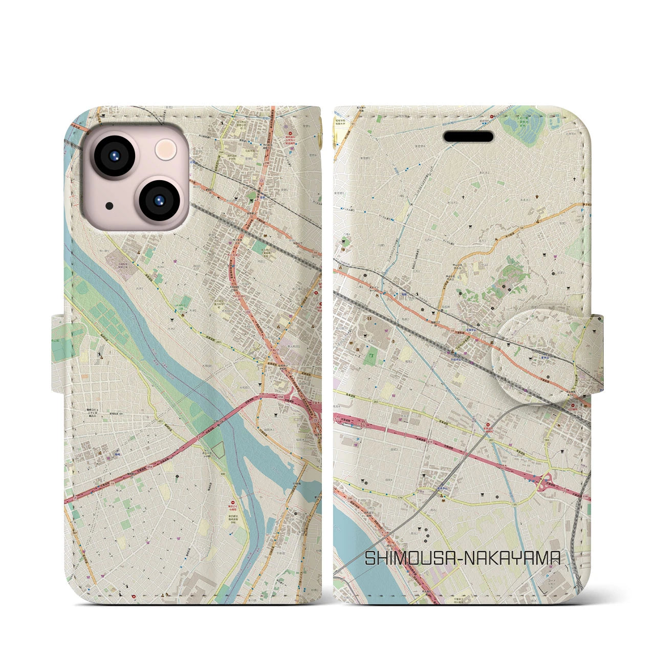 【下総中山(千葉県)】地図柄iPhoneケース(手帳タイプ)