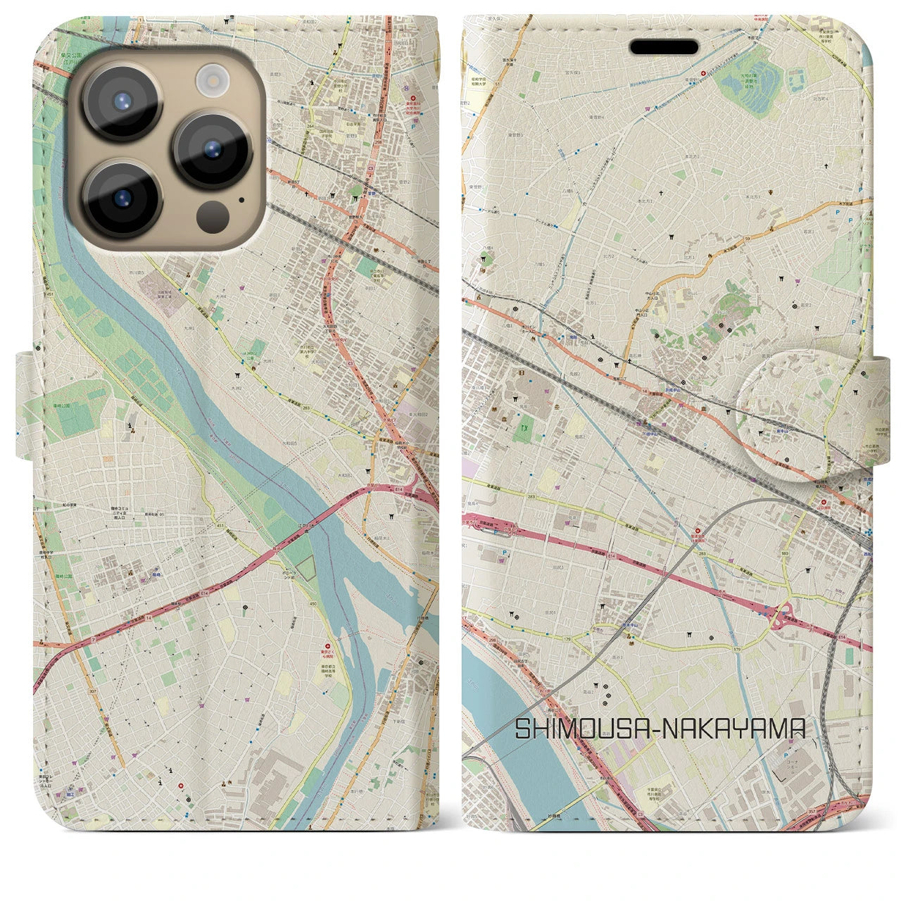 【下総中山(千葉県)】地図柄iPhoneケース(手帳タイプ)