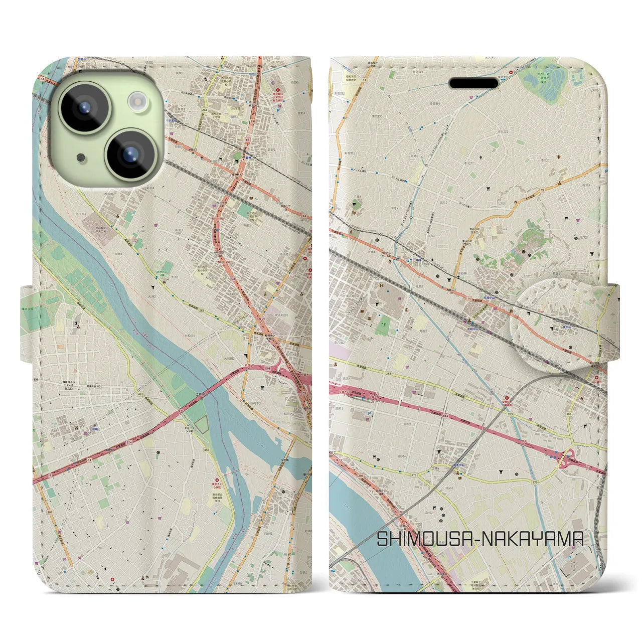 【下総中山(千葉県)】地図柄iPhoneケース(手帳タイプ)