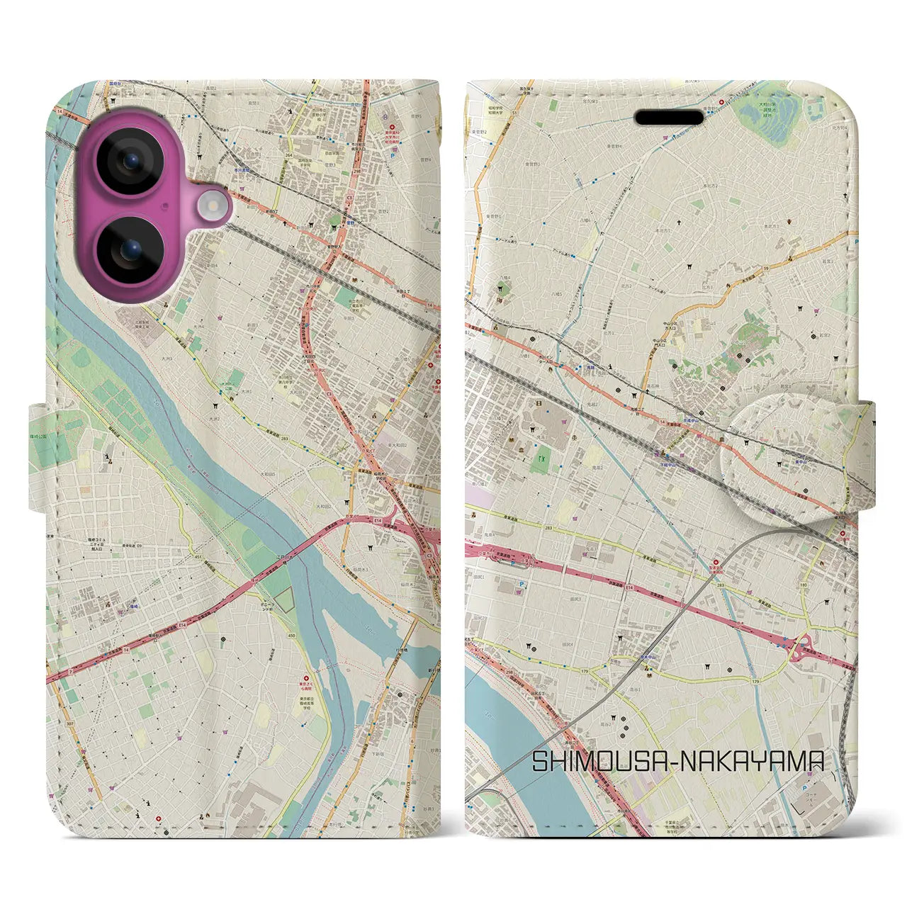 【下総中山(千葉県)】地図柄iPhoneケース(手帳タイプ)