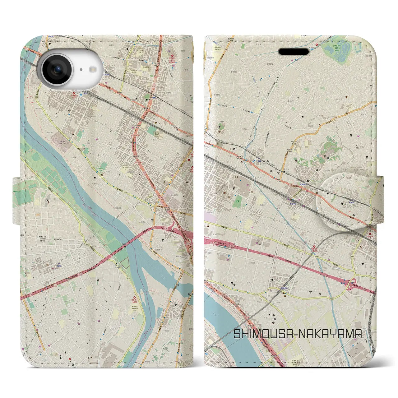 【下総中山(千葉県)】地図柄iPhoneケース(手帳タイプ)