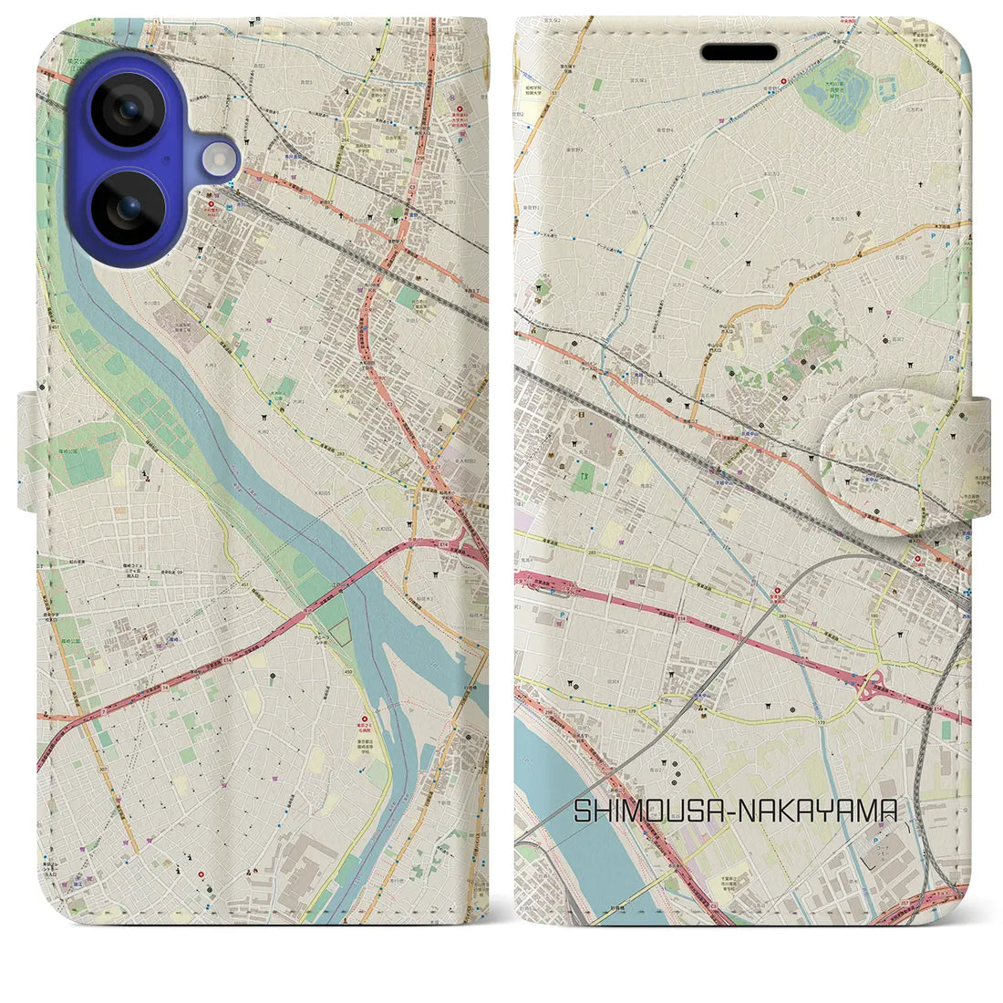 【下総中山(千葉県)】地図柄iPhoneケース(手帳タイプ)ナチュラル・iPhone 16 Pro Max 用