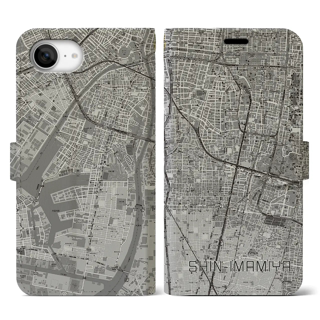 【新今宮(大阪府)】地図柄iPhoneケース(手帳タイプ)