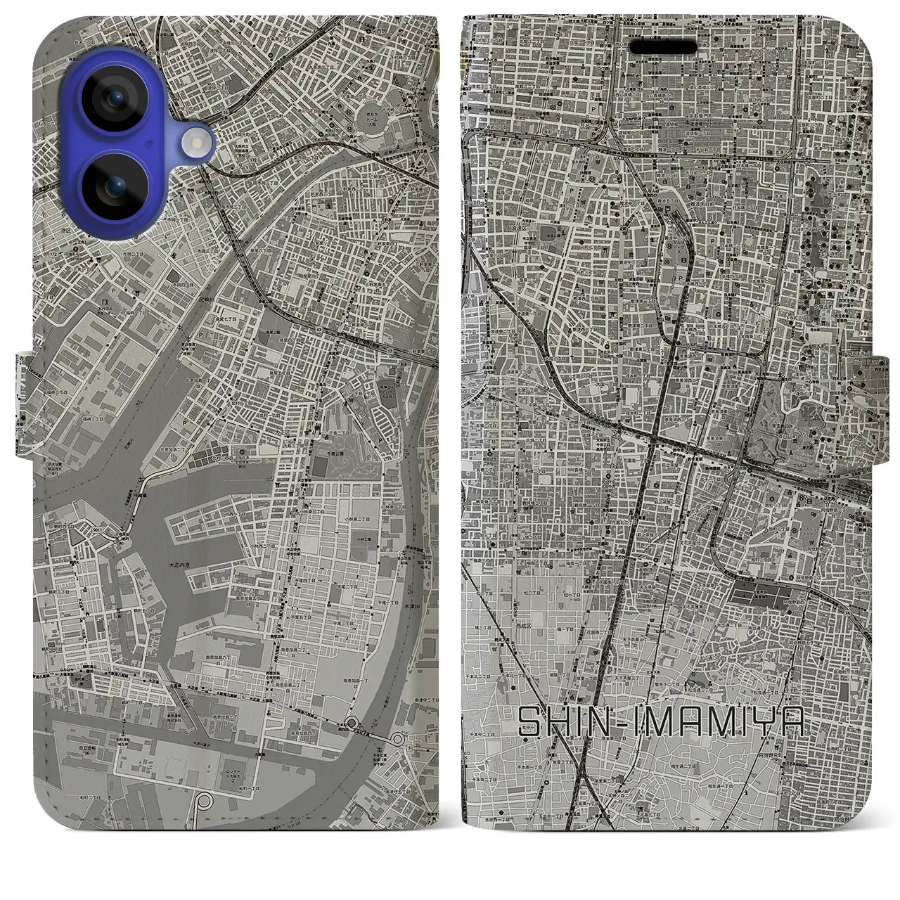 【新今宮(大阪府)】地図柄iPhoneケース(手帳タイプ)