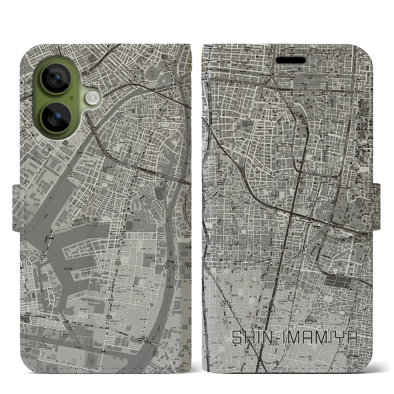 【新今宮(大阪府)】地図柄iPhoneケース(手帳タイプ)