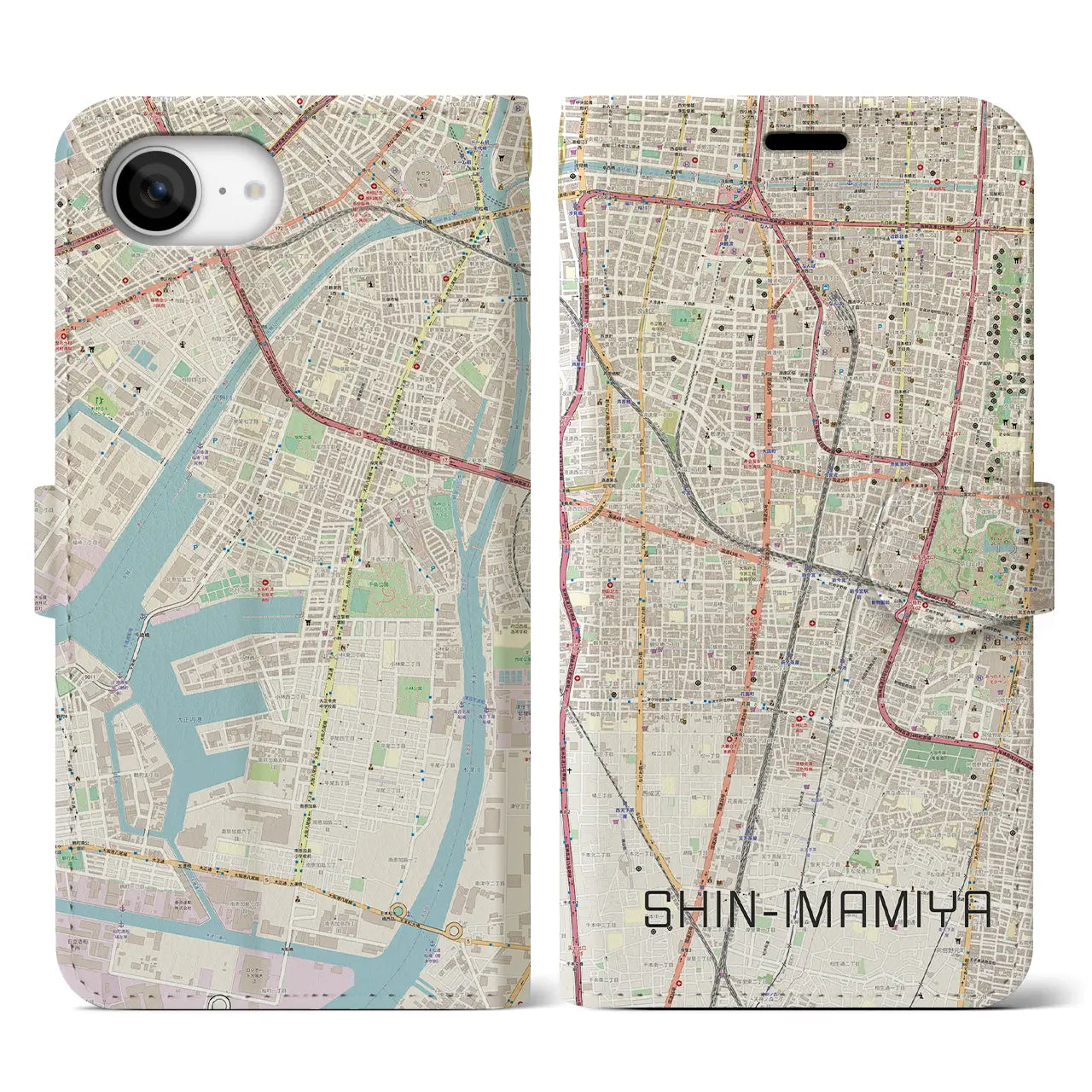 【新今宮(大阪府)】地図柄iPhoneケース(手帳タイプ)