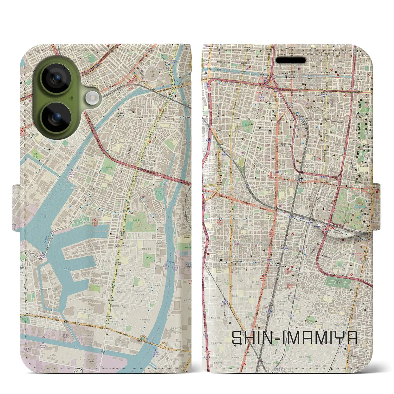 【新今宮(大阪府)】地図柄iPhoneケース(手帳タイプ)