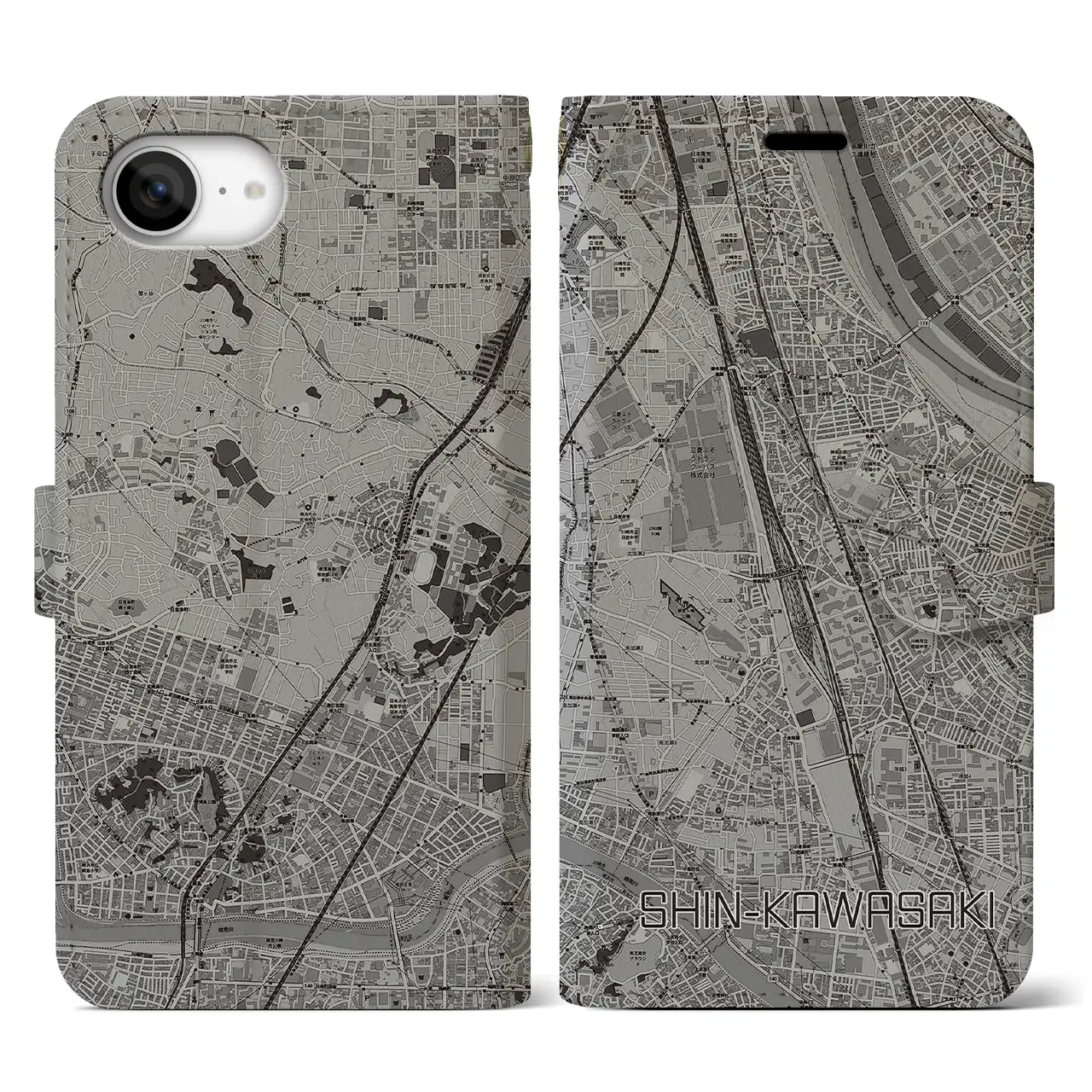 【新川崎(神奈川県)】地図柄iPhoneケース(手帳タイプ)