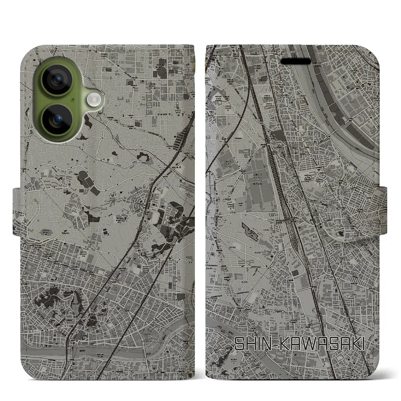 【新川崎(神奈川県)】地図柄iPhoneケース(手帳タイプ)