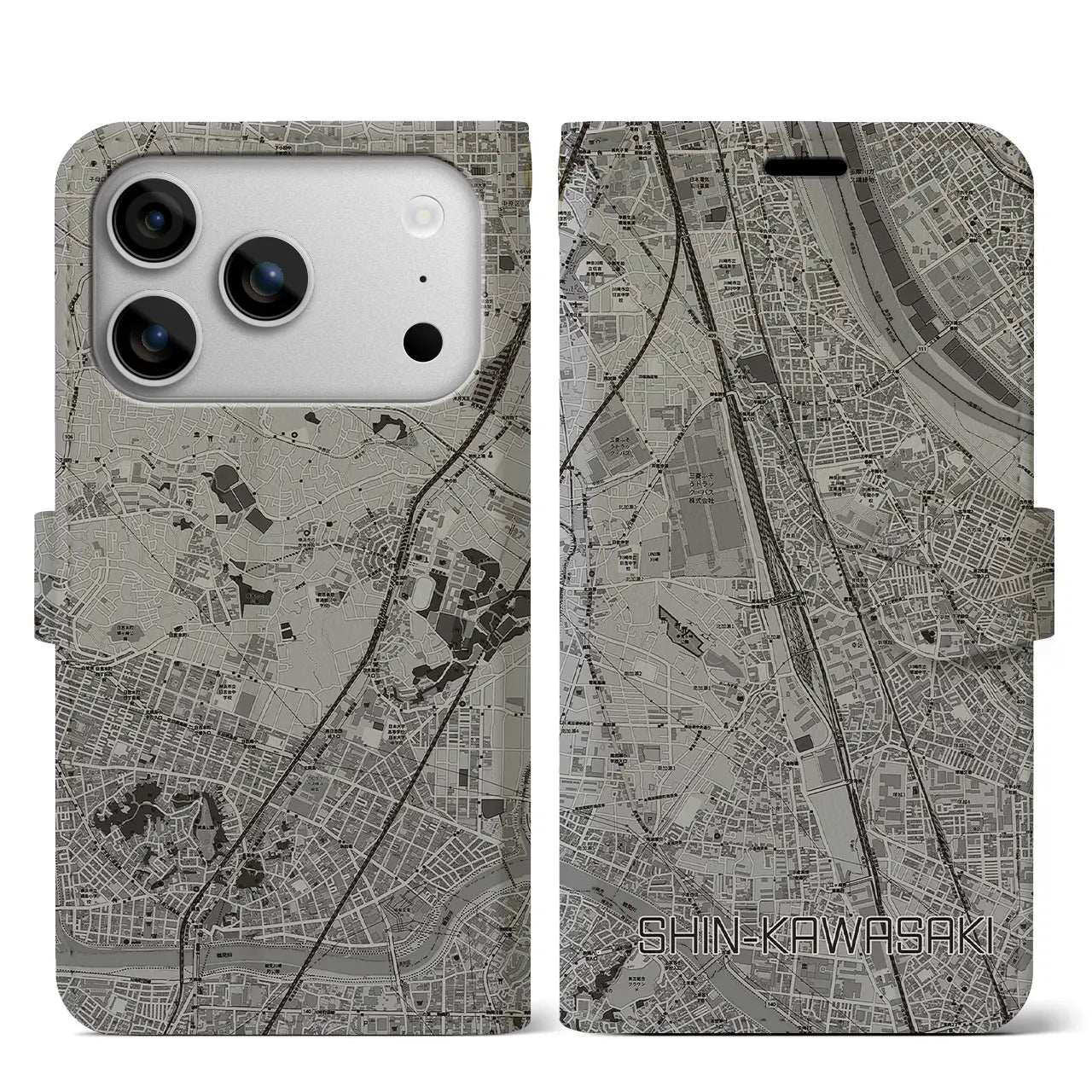 【新川崎(神奈川県)】地図柄iPhoneケース(手帳タイプ)