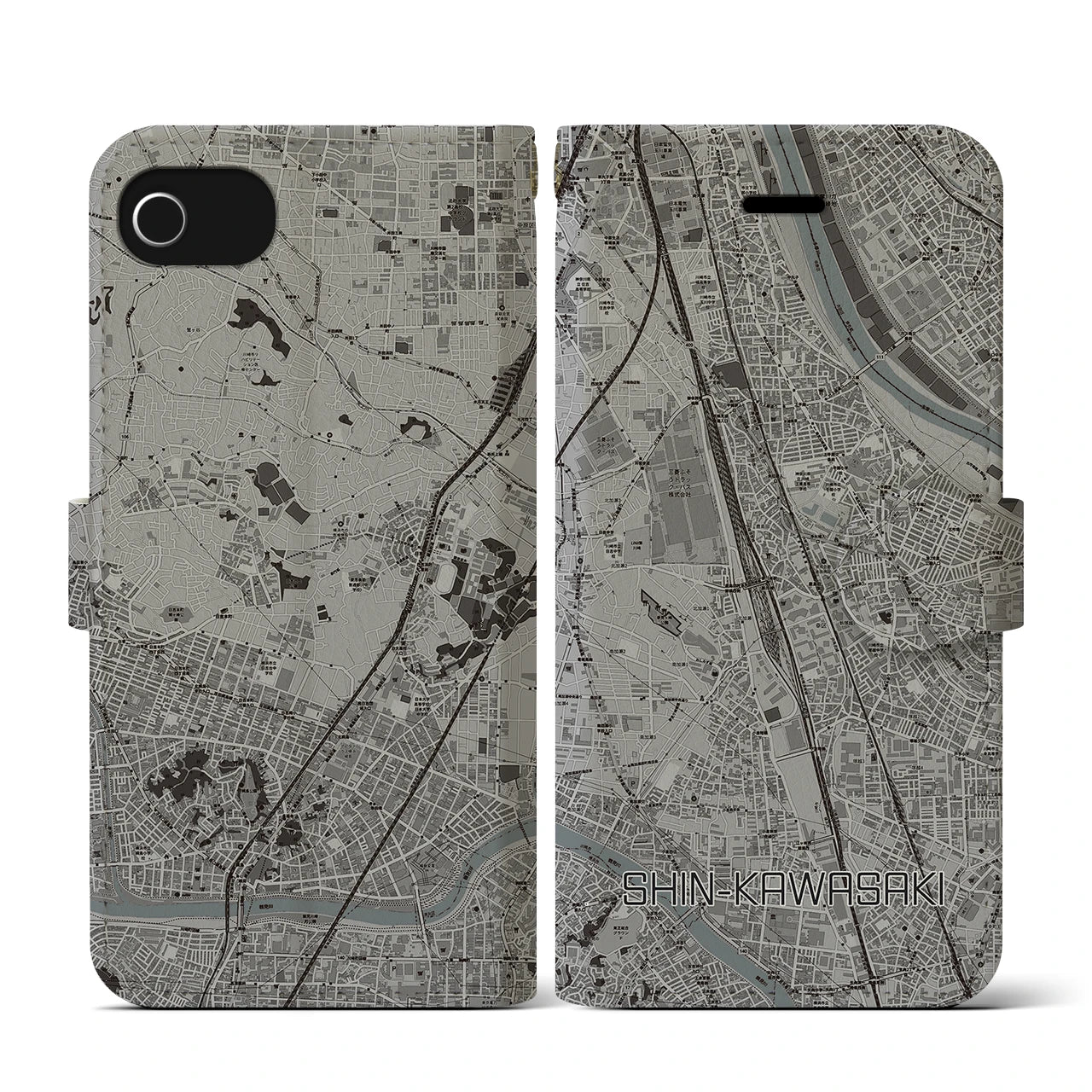 【新川崎(神奈川県)】地図柄iPhoneケース(手帳タイプ)