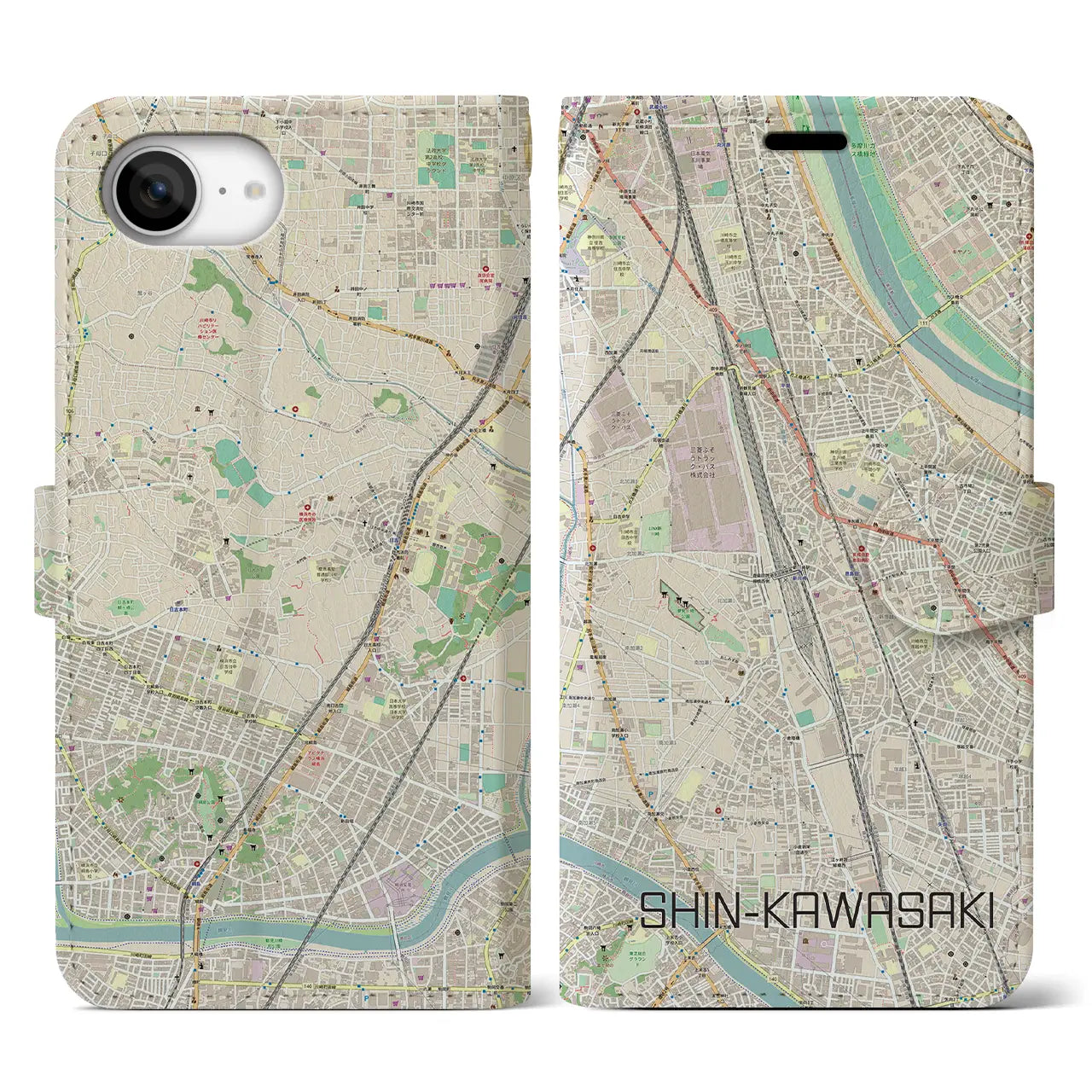 【新川崎(神奈川県)】地図柄iPhoneケース(手帳タイプ)