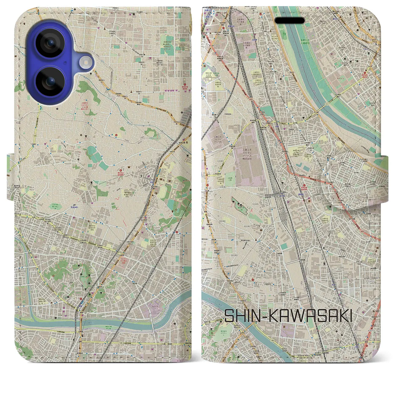 【新川崎(神奈川県)】地図柄iPhoneケース(手帳タイプ)ナチュラル・iPhone 16 Pro Max 用