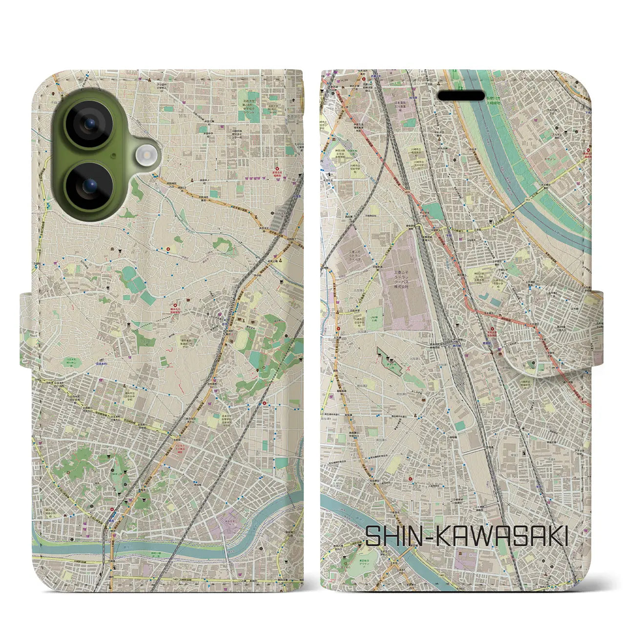 【新川崎(神奈川県)】地図柄iPhoneケース(手帳タイプ)モノトーン・iPhone 17 Pro Max 用