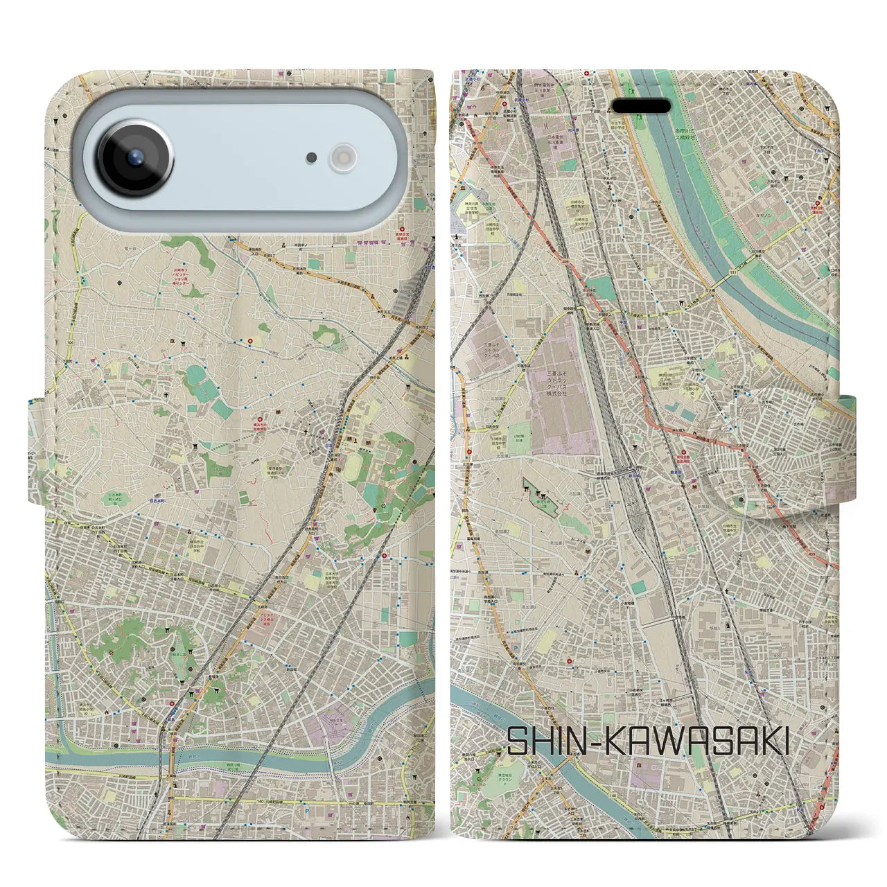 【新川崎(神奈川県)】地図柄iPhoneケース(手帳タイプ)