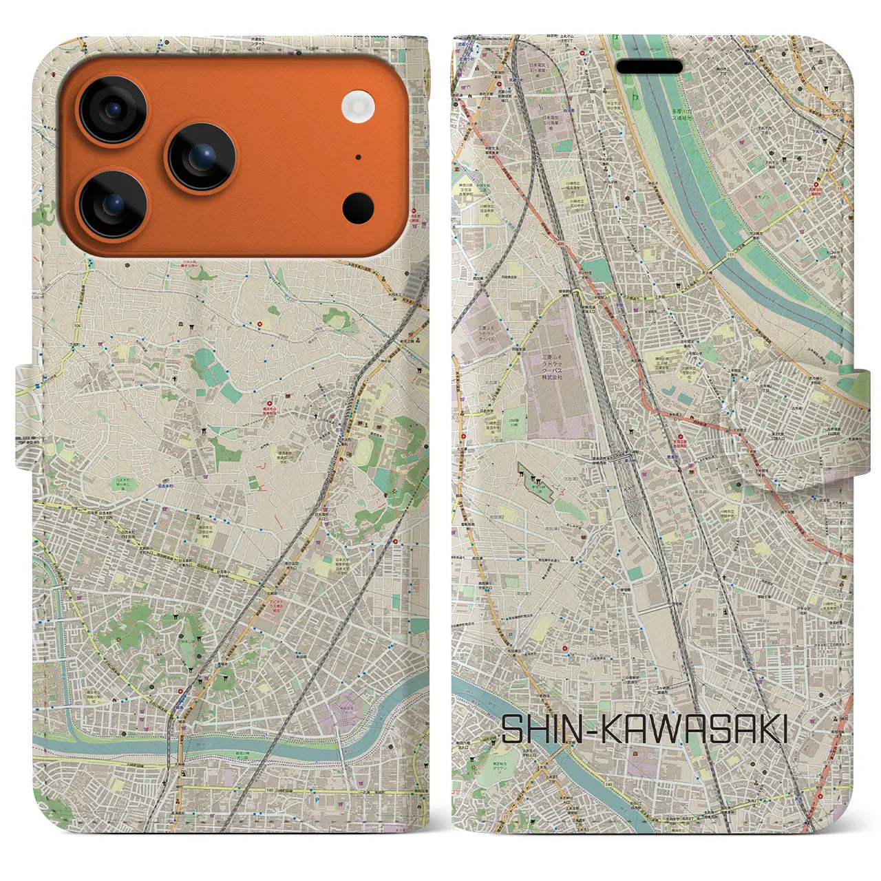 【新川崎(神奈川県)】地図柄iPhoneケース(手帳タイプ)