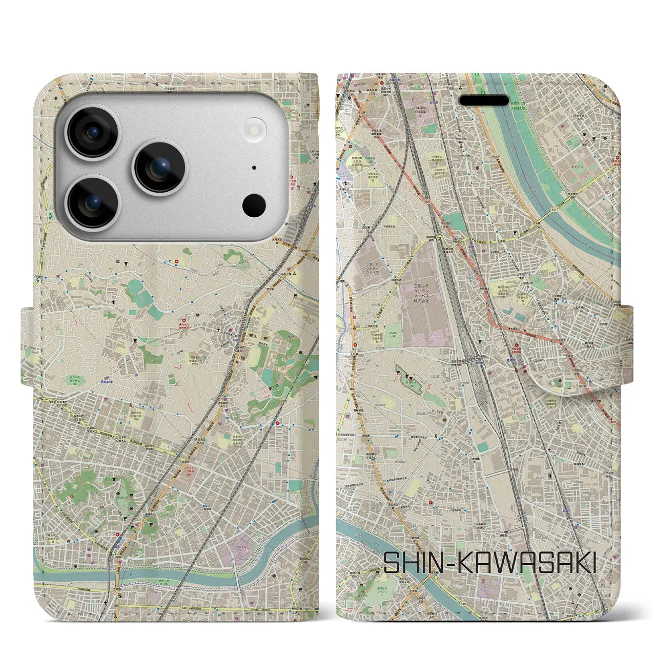 【新川崎(神奈川県)】地図柄iPhoneケース(手帳タイプ)