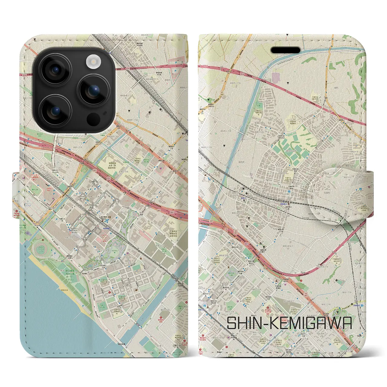 【新検見川(千葉県)】地図柄iPhoneケース(手帳タイプ)ナチュラル・iPhone 16 用