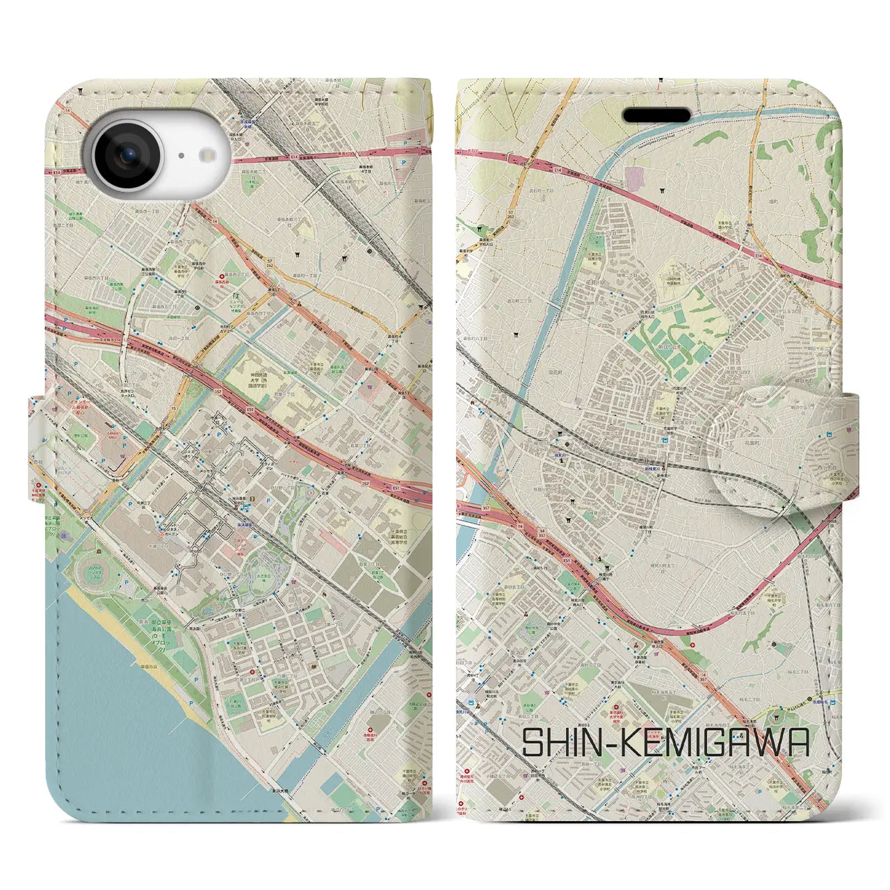 【新検見川(千葉県)】地図柄iPhoneケース(手帳タイプ)