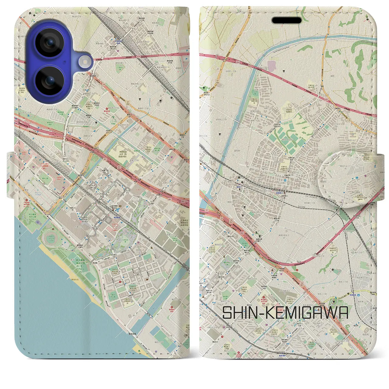 【新検見川(千葉県)】地図柄iPhoneケース(手帳タイプ)ナチュラル・iPhone 16 Pro Max 用