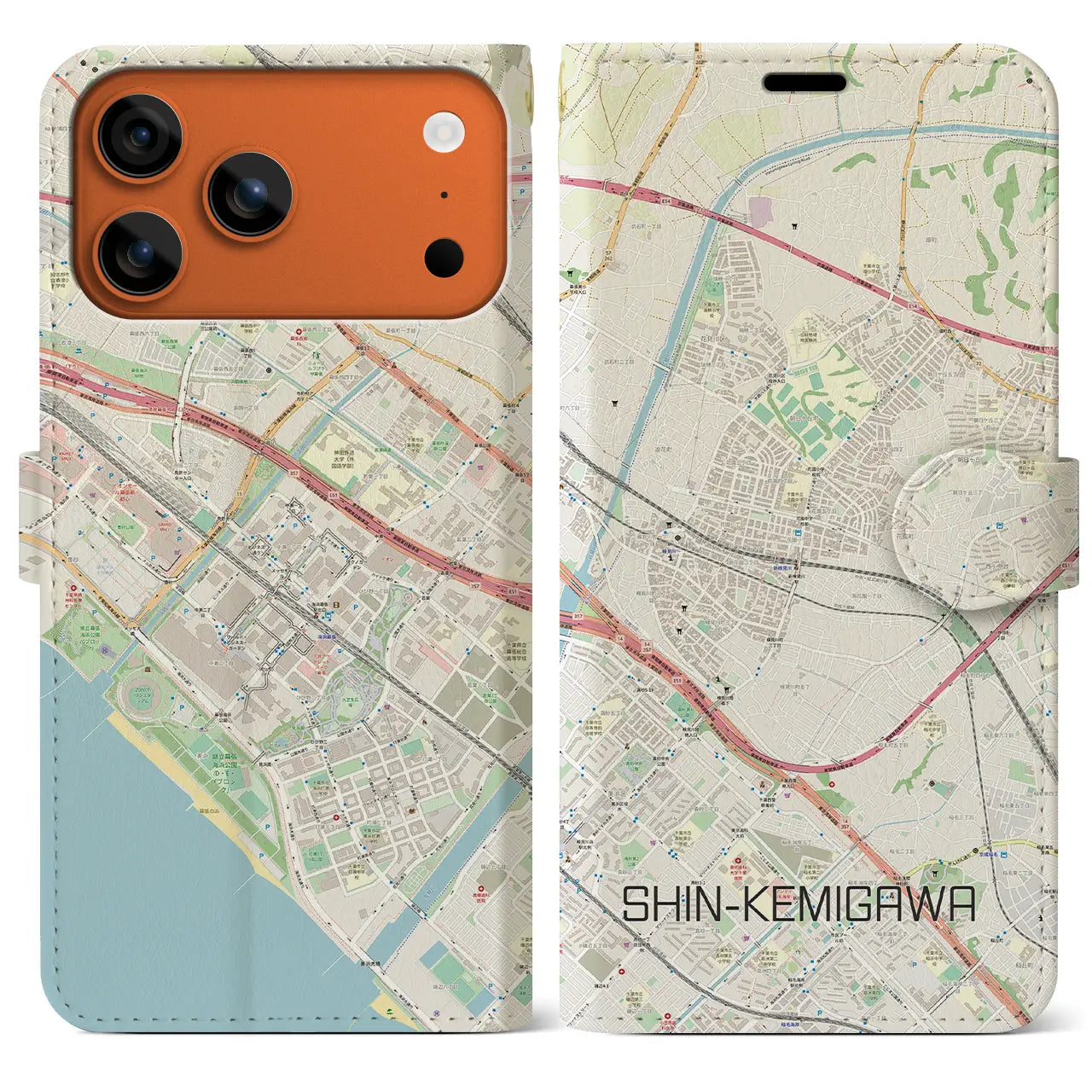 【新検見川(千葉県)】地図柄iPhoneケース(手帳タイプ)