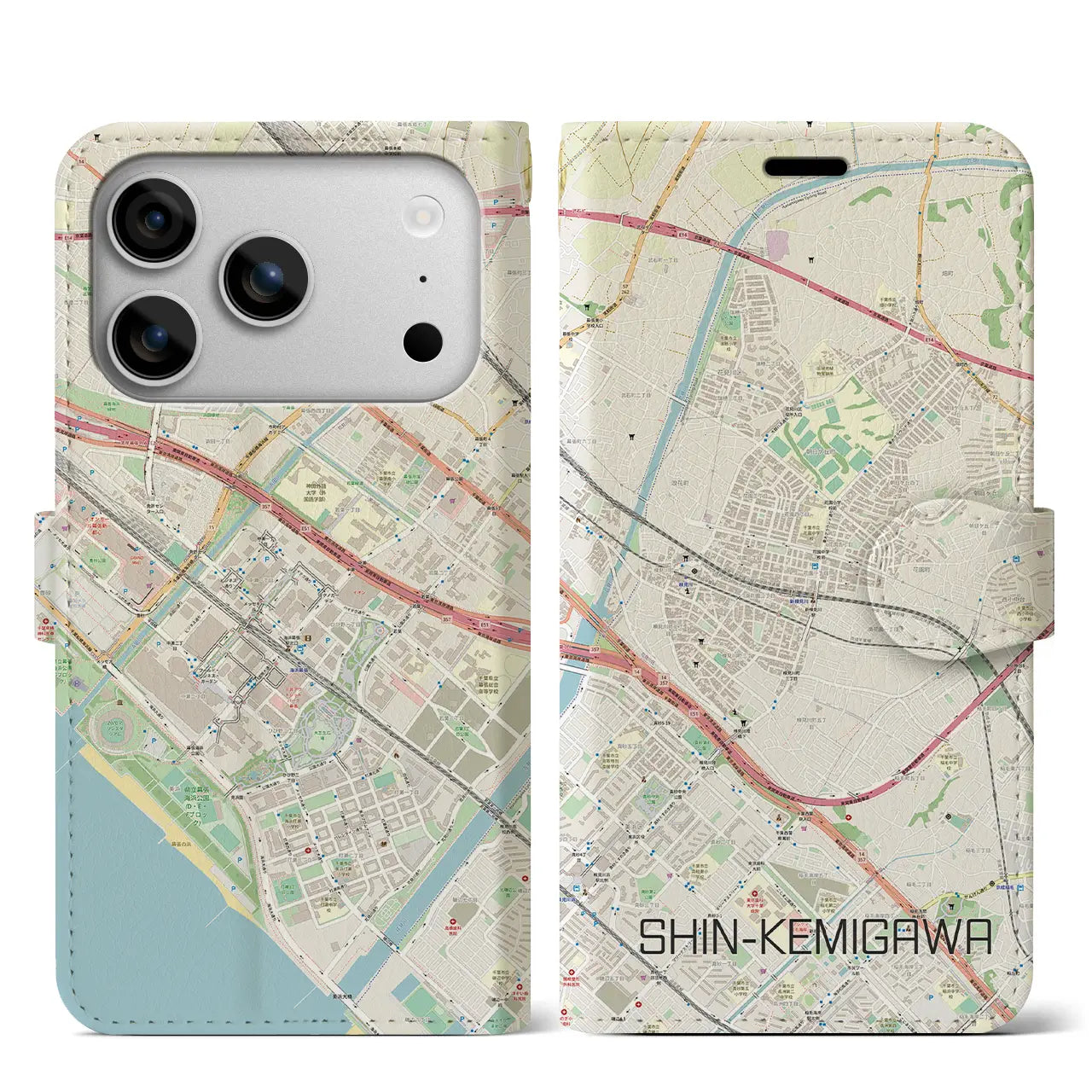 【新検見川(千葉県)】地図柄iPhoneケース(手帳タイプ)