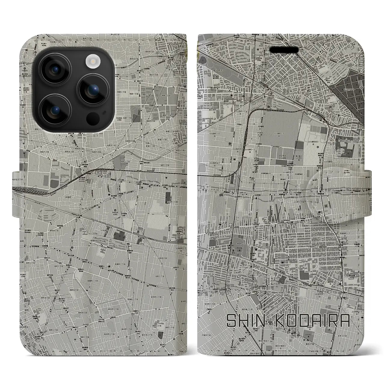 【新小平(東京都)】地図柄iPhoneケース(手帳タイプ)モノトーン・iPhone 16 用