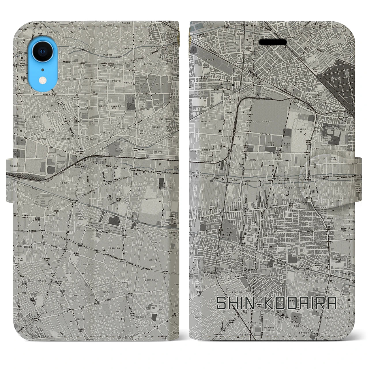 【新小平(東京都)】地図柄iPhoneケース(手帳タイプ)モノトーン・iPhone XR 用