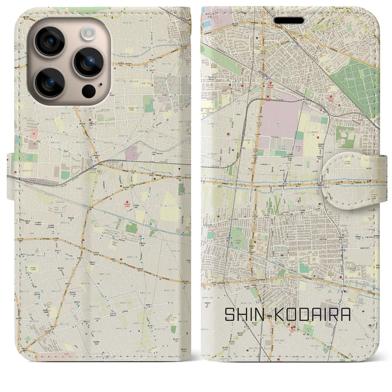 【新小平(東京都)】地図柄iPhoneケース(手帳タイプ)ナチュラル・iPhone 16 Plus 用