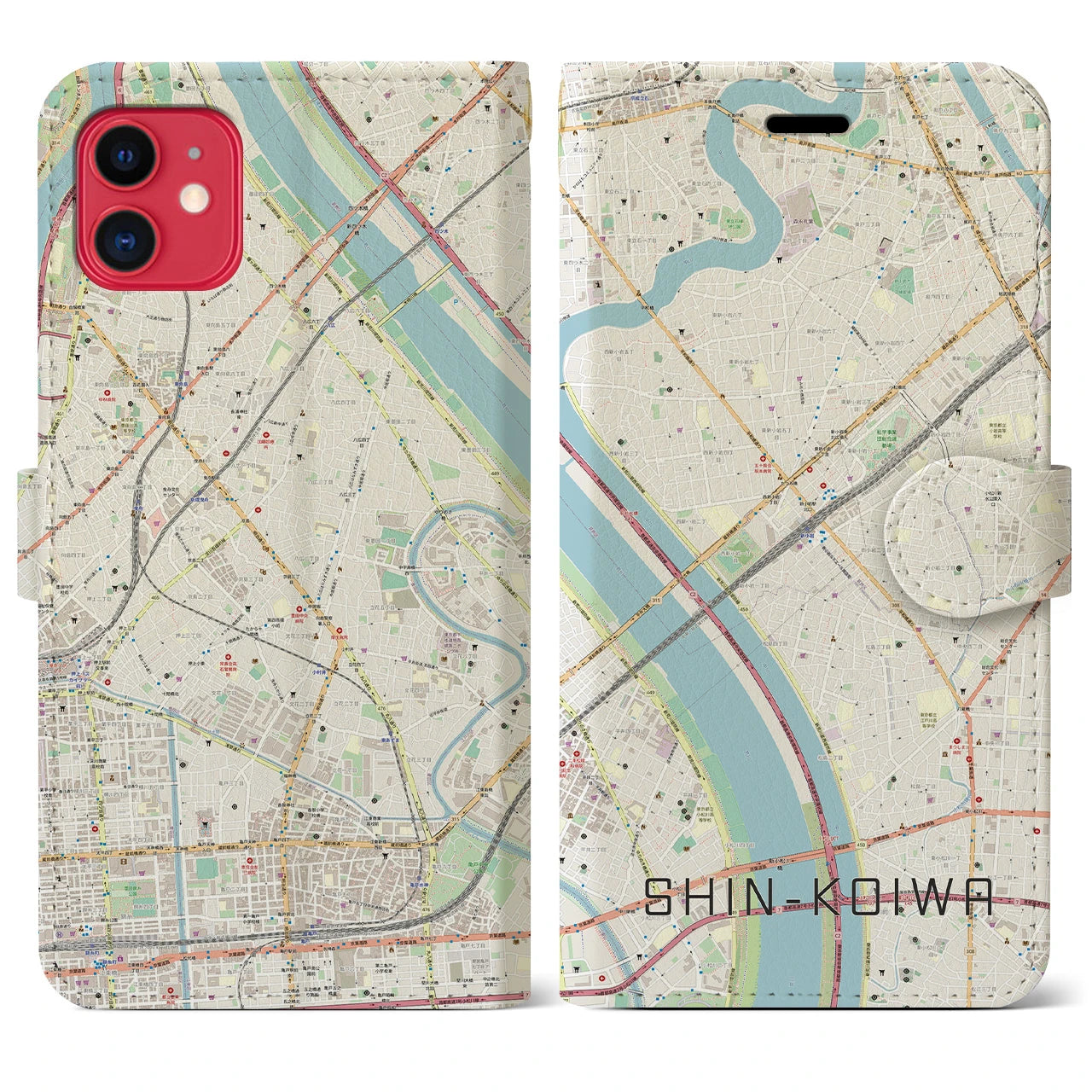 【新小岩(東京都)】地図柄iPhoneケース(手帳タイプ)ナチュラル・iPhone 11 用