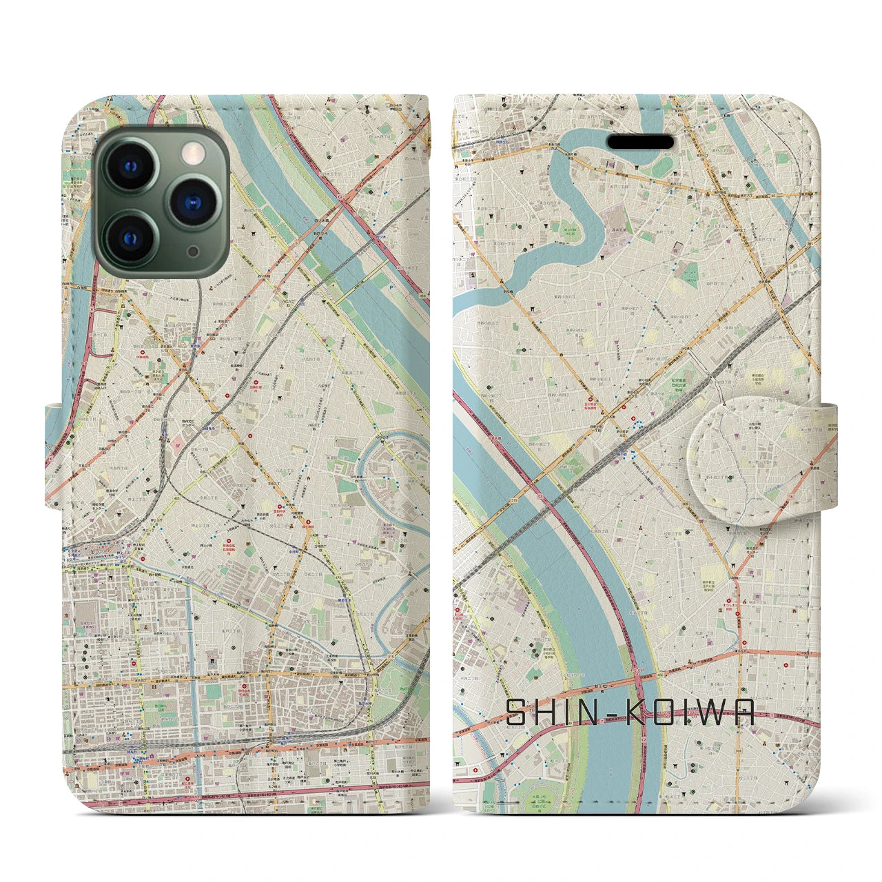 【新小岩(東京都)】地図柄iPhoneケース(手帳タイプ)ナチュラル・iPhone 11 Pro 用