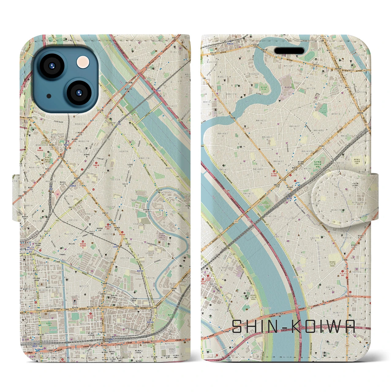 【新小岩(東京都)】地図柄iPhoneケース(手帳タイプ)ナチュラル・iPhone 13 用
