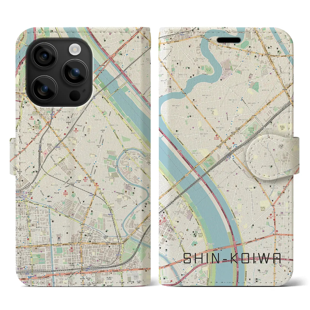 【新小岩(東京都)】地図柄iPhoneケース(手帳タイプ)ナチュラル・iPhone 16 用