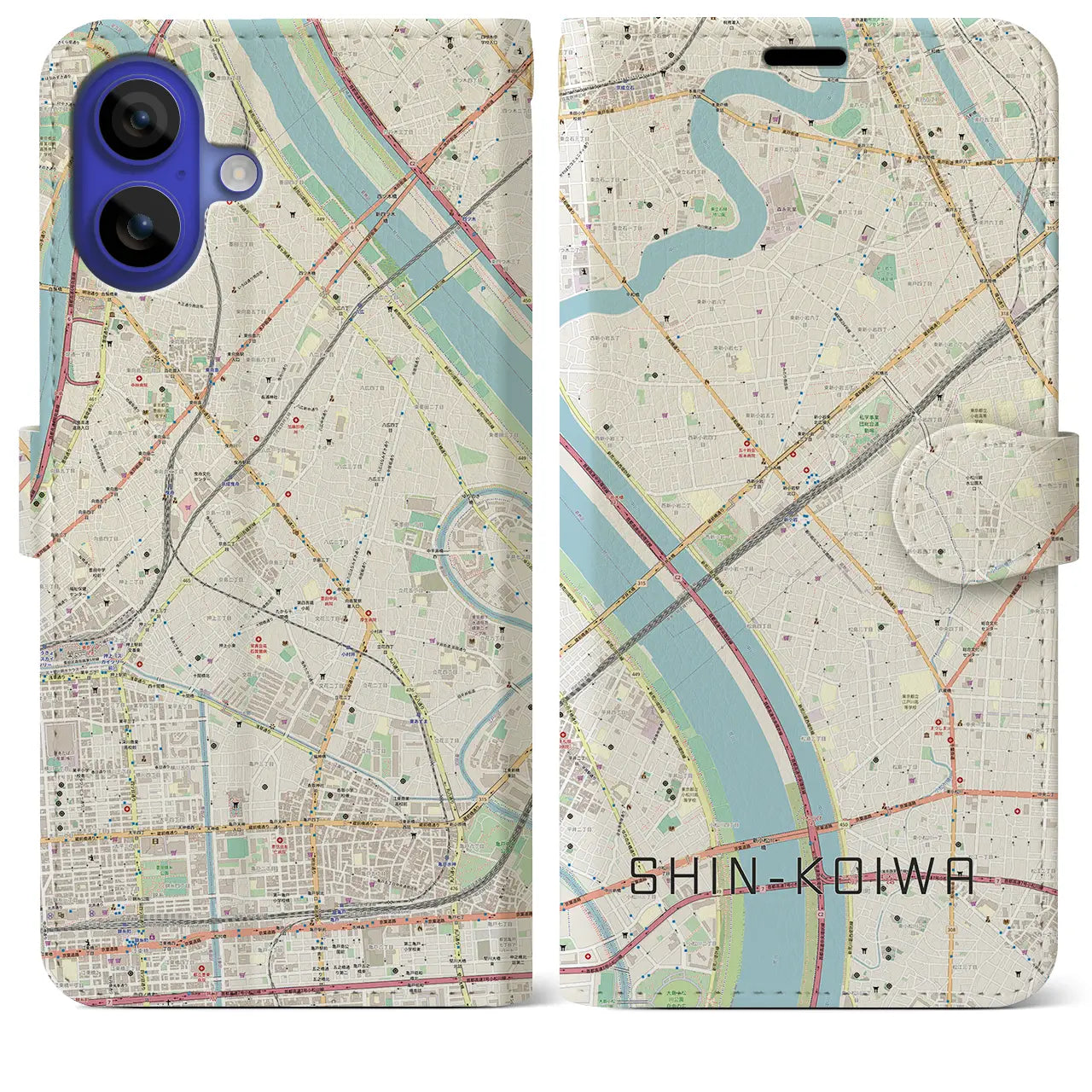 【新小岩(東京都)】地図柄iPhoneケース(手帳タイプ)ナチュラル・iPhone 16 Pro Max 用