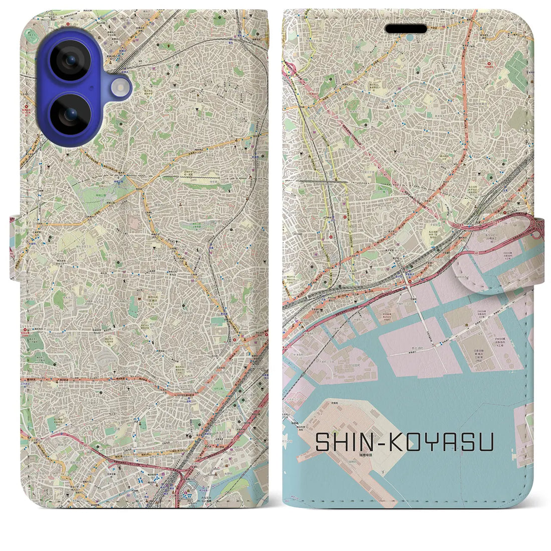 【新子安(神奈川県)】地図柄iPhoneケース(手帳タイプ)ナチュラル・iPhone 16 Pro Max 用