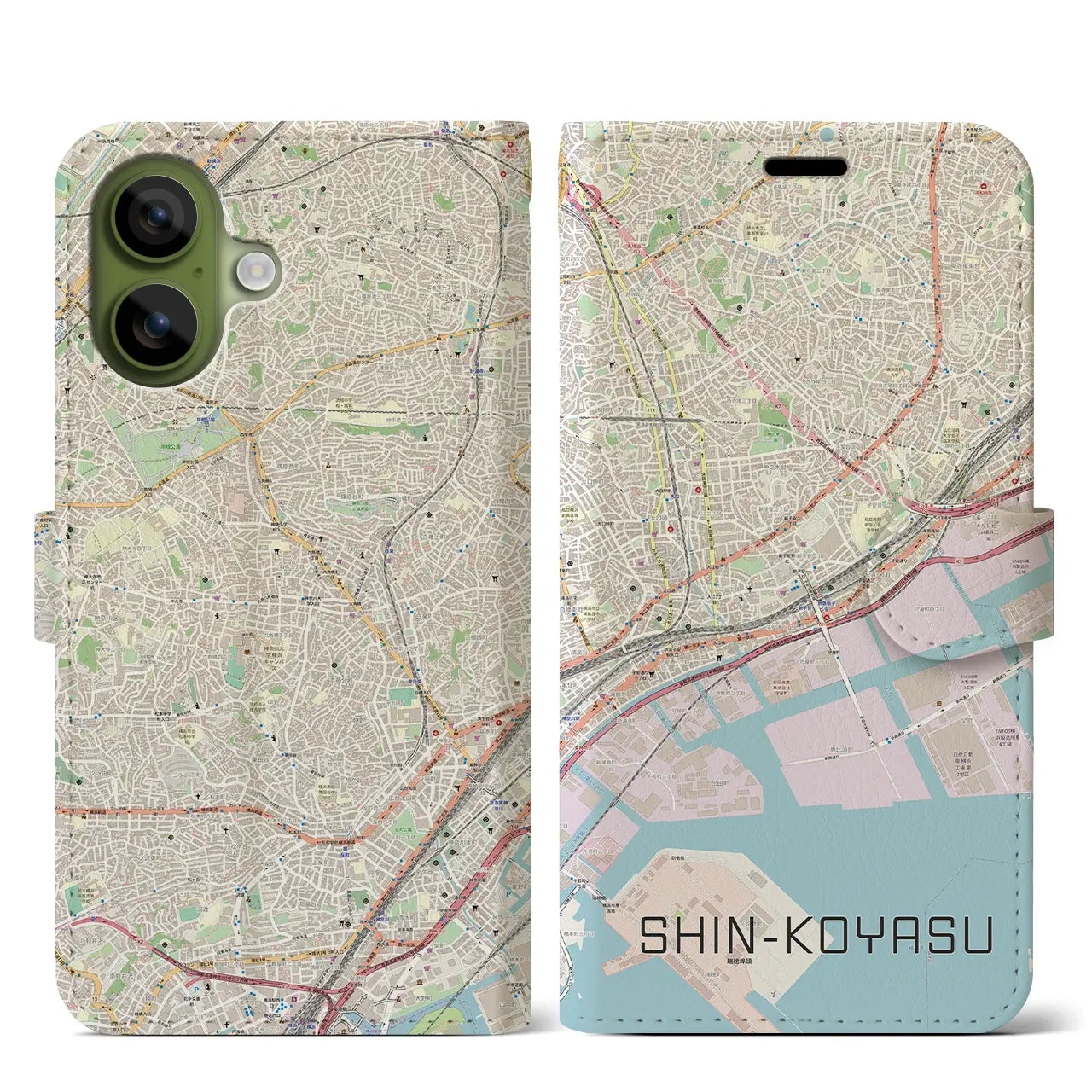 【新子安(神奈川県)】地図柄iPhoneケース(手帳タイプ)ナチュラル・iPhone 17 Pro Max 用