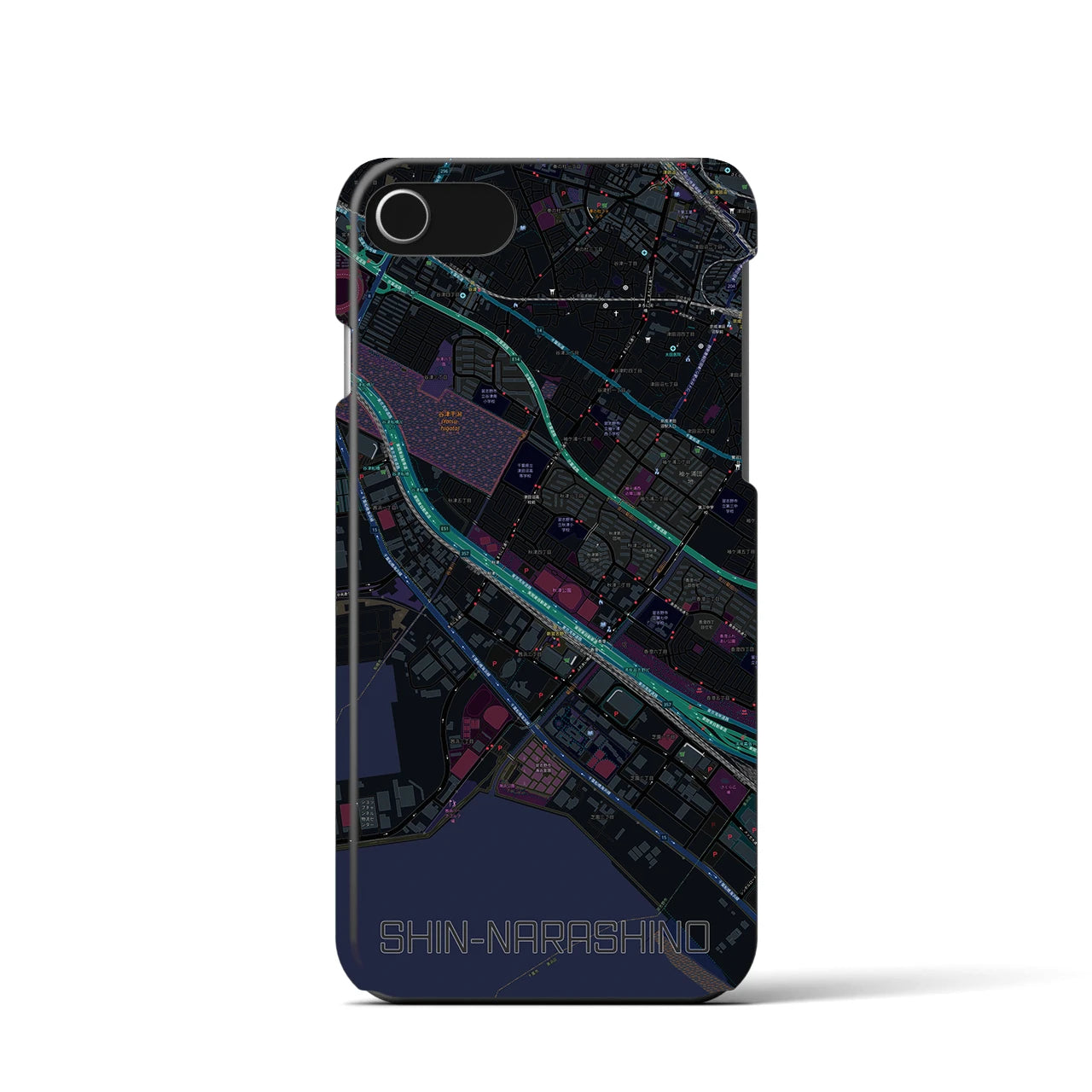【新習志野(千葉県)】地図柄iPhoneケース(バックカバータイプ)