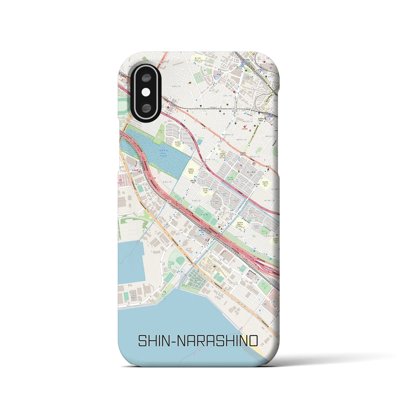 【新習志野(千葉県)】地図柄iPhoneケース(バックカバータイプ)