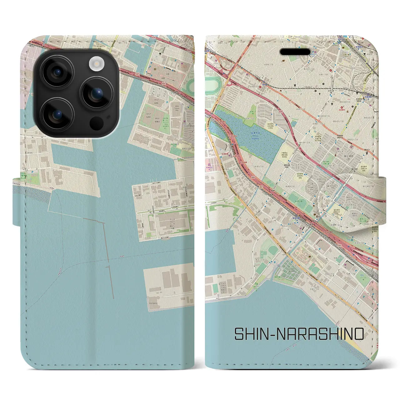 【新習志野(千葉県)】地図柄iPhoneケース(手帳タイプ)ナチュラル・iPhone 16 用