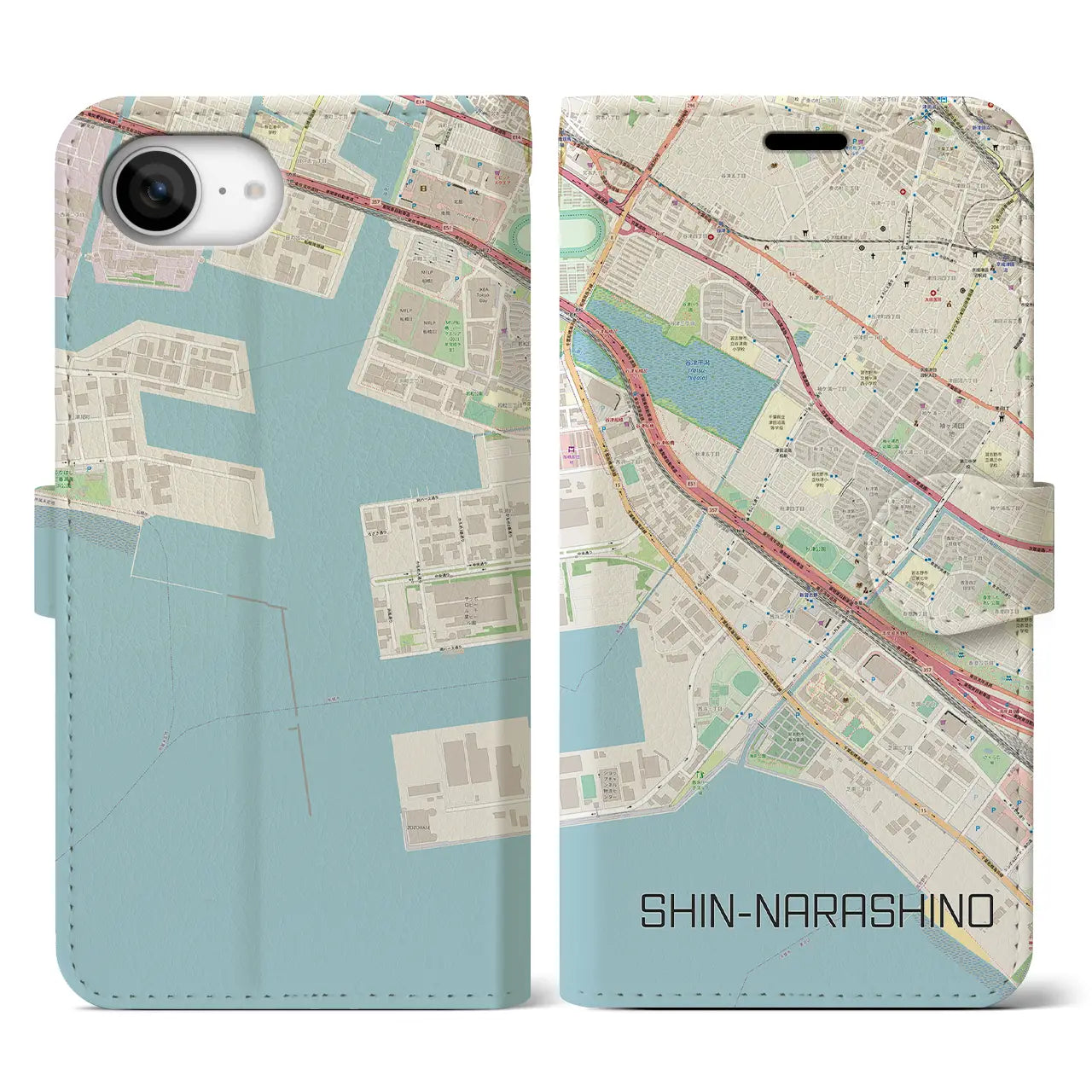【新習志野(千葉県)】地図柄iPhoneケース(手帳タイプ)