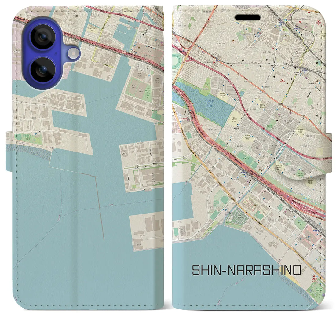 【新習志野(千葉県)】地図柄iPhoneケース(手帳タイプ)ナチュラル・iPhone 16 Pro Max 用