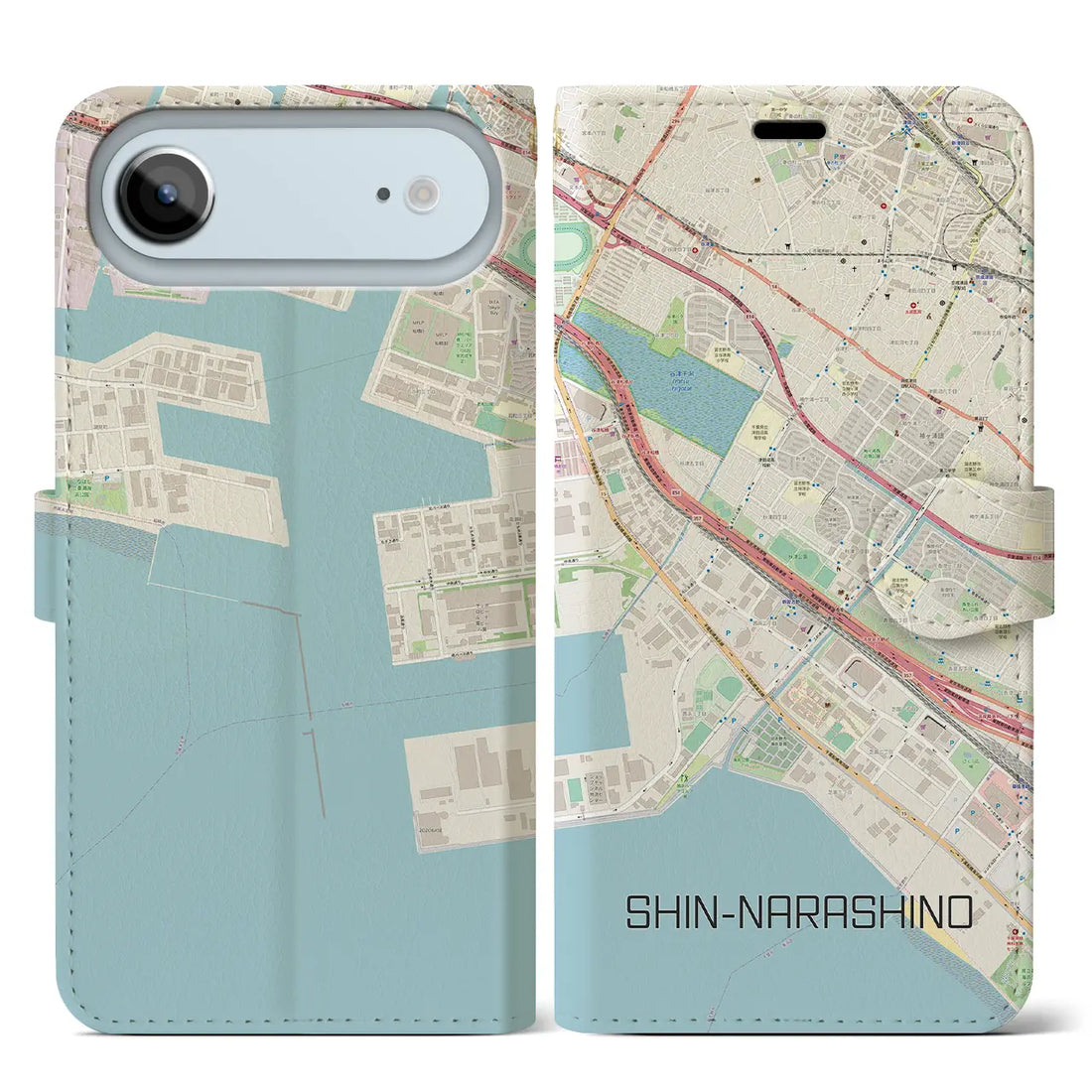 【新習志野(千葉県)】地図柄iPhoneケース(手帳タイプ)ナチュラル・iPhone 17 Pro Max 用
